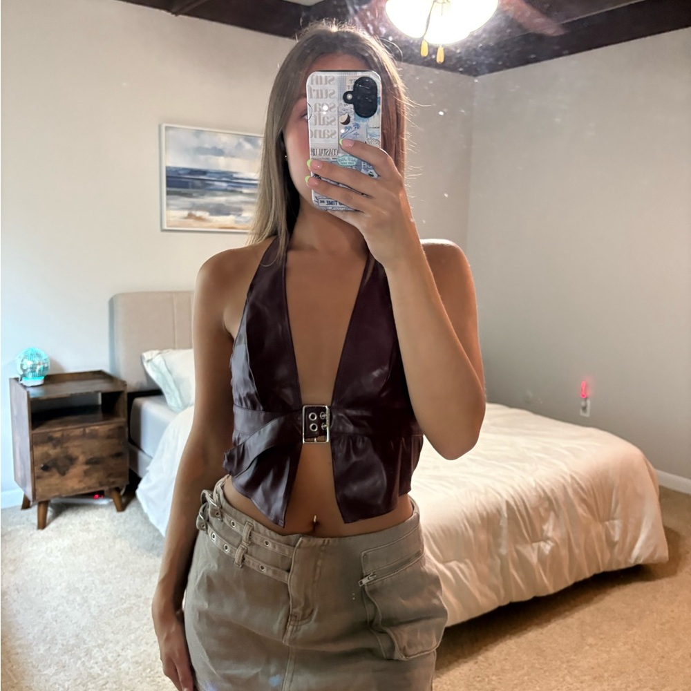 Women's Halter Faux Leather Top